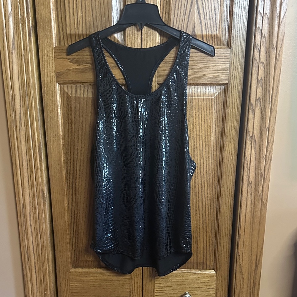 SHEIN Black Croc-Embossed Racerback Tank